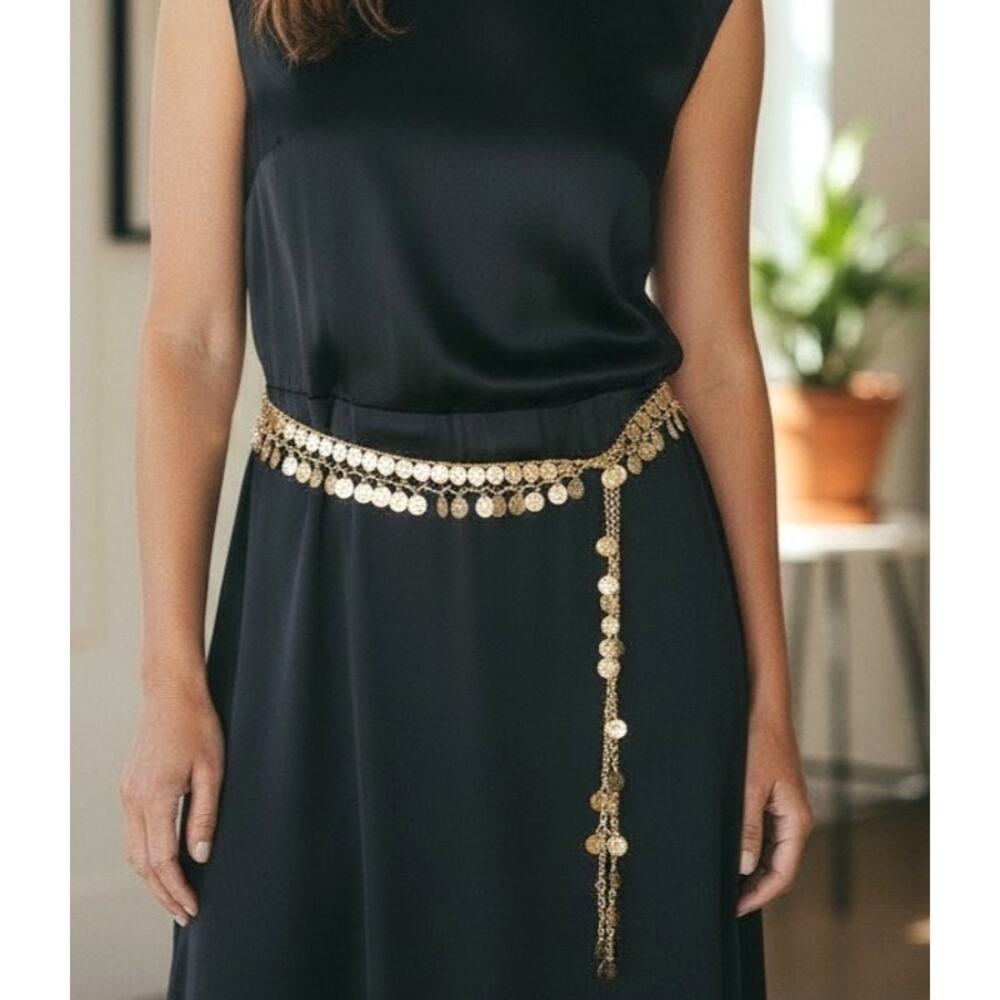 Vintage Christian Dior Gold Tone Coin Belt Necklace 39.5” Signed Heavy Statement